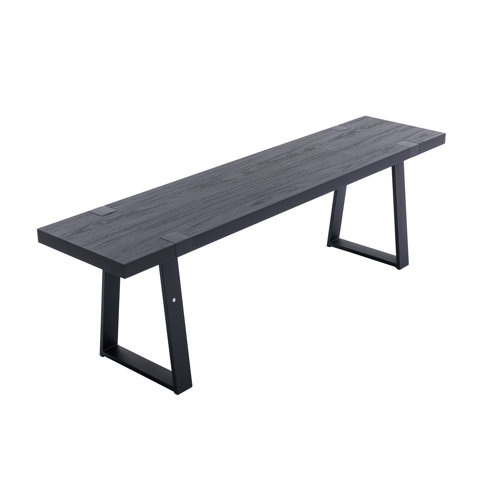Ebern Designs Leira Modern Wood Bench with Black Metal Legs for Dining